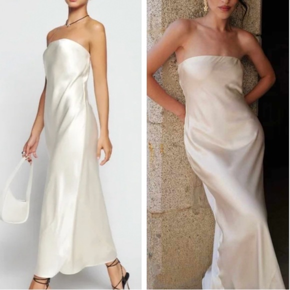 Reformation Joana Silk Dress in Fior Di Latte - Picture 3 of 9